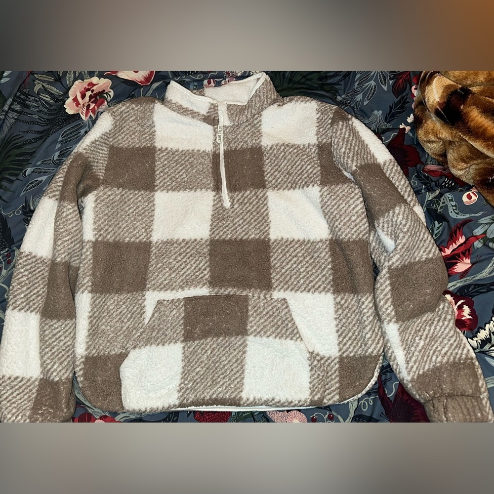 Little Bipsy Women’s Plaid Teddy Jacket - Brown and Cream